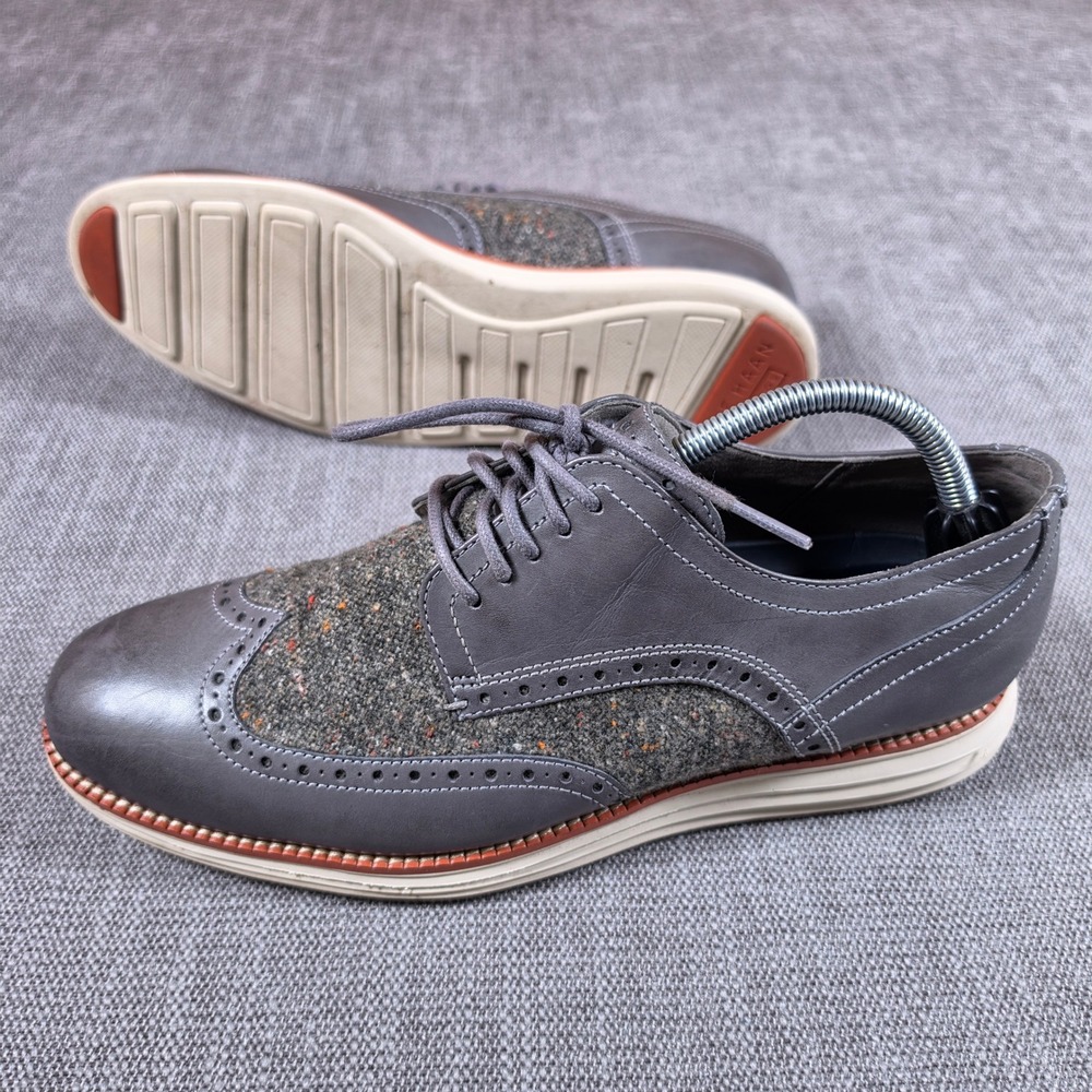 Cole Haan Original Grand Oxfords Mens 9.5 Grey Leather Wool Tweed Wingtip C30344